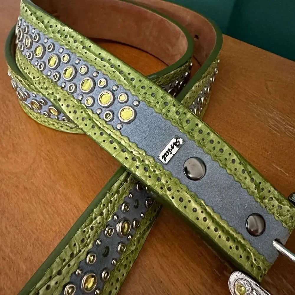 Ariat Women’s Suede Dusty Blue Green Leather Heavily Beaded Chartreuse Stone Bel